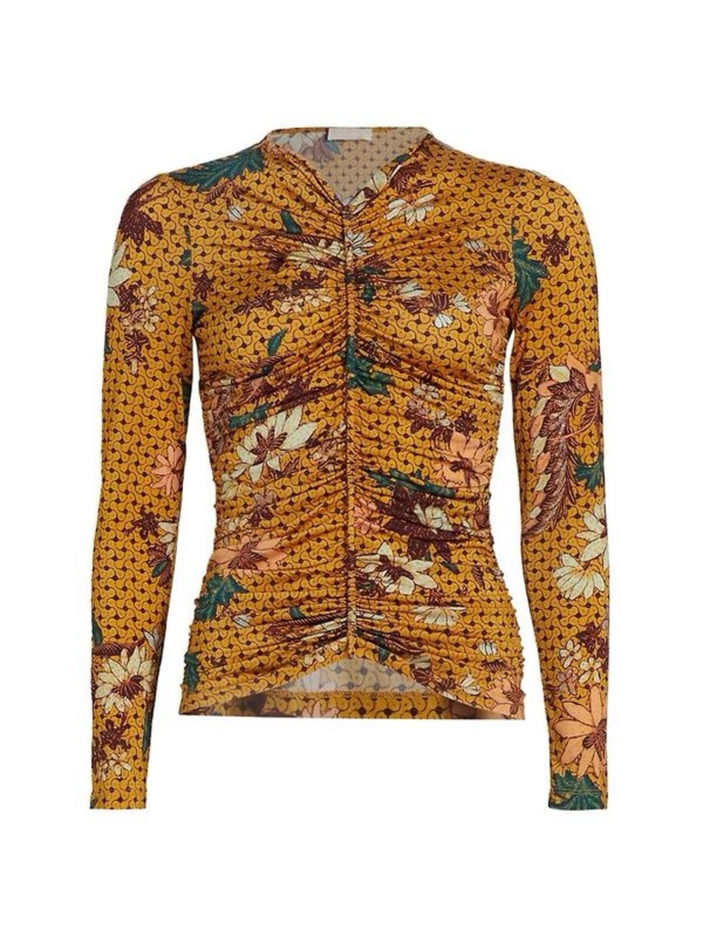 Ulla Johnson Eileen Top Amber Geometric Ruched Floral Size L